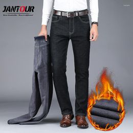 Men's Jeans Men Autumn Winter Fleece Pants 2023 Business Casual Thicken Elasticity Straight Work Trousers Big Size 28-42