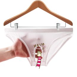 Fun Lingerie Briefs Panties Men's Underwear Physiological Penile Opening Transparent Couple Drawstring Pants Sexy Provocative Pajama Trend Personality and