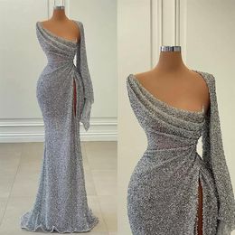 2023 Glitter Sequin Seksi Gece Elbiseler Kadın Resmi Elbise Vestidos De Fiesta Yan Yarık Denizkızı Akşam Elbiseleri Abiye Gece Elbise2141