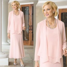 Blush Pink 2020 Mother of the Bride Dressing There Piece Chefon Wedding Guest Dress Plus Size Enground Gowns324i