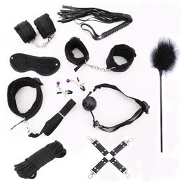 Porno Sex Handcuffs Nipple Clamps Whip Gag Bdsm Sex Collar Mask Bondage Set Sexy Lingerie Handcuffs For Sex For Adult Woman230J