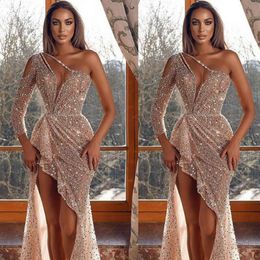 Dubai Design Sequined Evening Dresses Middle East One Shoulder Glittle Party Gowns Turkish Prom Dress Vestidos Festa232z