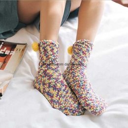 Socks girl cute little fresh candy Colour coral velvet middle stockings cake sock plush ball socks floor sleep socks