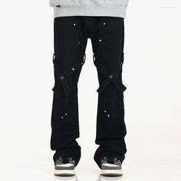 Men's Jeans PFNW Darkwer Spring Autumn High Street Bandage Straight Casual Versatile Waist Hiphop Flare Pants 28A3384