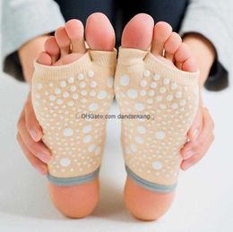 Women Yoga Socks Anti-slip Five Fingers Backless heelless Cotton Silicone dots Non-slip 5 Toe Winter Female Ballet Gym foot care sock sox