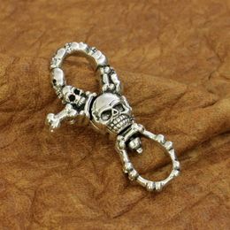 925 Sterling Silver High Detail Skull Clasp Mens Biker Punk Keychain DIY Accessory TA199247m