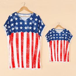 Girl Dresses Printed 2023 Spring And Summer Products Day Parent-child T-shirt Wide Wool Ball Blouse