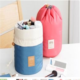Barrel Shaped Travel Cosmetic Bag Nylon High Capacity Drawstring Drum Wash Bags Makeup Organiser 10pcs lot238U