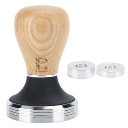 Tools 58mm Flat Coffee Tamper Distribution Tool Wooden Handle Stainless Steel Coffee Tamper Hammer Coffee Accessorie