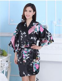 Women's Sleepwear Silk Satin Wedding Bride Bridesmaid Robe Peacock Bathrobe Short Kimono Night Bath Fashion Dressing Gown For Women