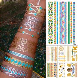 Waterproof Temporary Tattoo Sticker Metal Gold Silver Blue Mandala Bracelet Jewelry Flash Tatto Women Henna Body Art Fake Tatoo