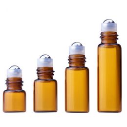 2400Pcs/Lot 1ml 2ml 3ml 5ml Brown Glass Roll On Bottles with Metal Ball And Black Lid For Essential Oil And Skin Care