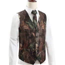 2023 Camo Men Groom Vests For Wedding Hunter Country Style Camouflage Pattern Mens Attire Vest 2 piece set Vest And Tie Custom Mad186h