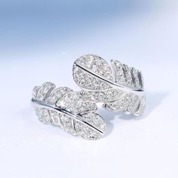 Cluster Rings DIWENFU Sterling Silver 925 Ring Fine Diamond Jewelry Feather Bizuteria Anillos De Wedding Bands
