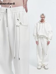 Men's Pants Mauroicardi Spring Autumn Loose Casual White Sports Men Elastic Waist Drawstring Luxury Designer Clothing Sweatpants 2023