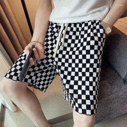 Men's Shorts Hong Kong Style Chessboard Plaid Pants Trendy Summer Loose Straight All-Matching Bermuda Sweatpants