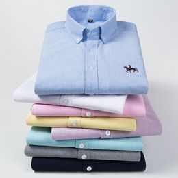 Men's Casual Shirts Pure Cotton Oxford Embroidered Horse Without Pocket Solid Shirt Long Sleeve Dress Men Plus Size 230721