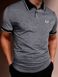Men s Polos Wheat Ear Casual Short Sleeves Polo Shirts Button V neck Tee Comfortable Slim Tops Summer Clothing 230721