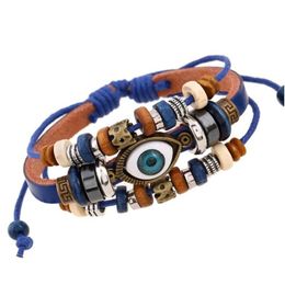 Bangle Handmade Punk Turkish Evil Eye Mtilayer Leather Bracelet Man Woman Bronze Charm Jewellery Drop Delivery Bracelets Dhcmd