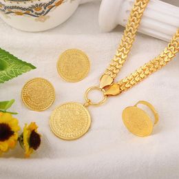 Necklace Earrings Set MANDI 2023 Tree Of Life Pattern Round Coin Jewelry For Women Gold Plated Non-Fading Stud Ring Sets