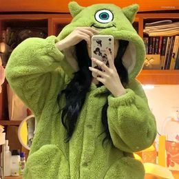 Women's Sleepwear Winter Flannel Hooded Nightgowns For Women Warm Thick Anime Monster Cosplay Pajamas Long-sleeved Plus Size Nightdress