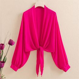 Women's Knits Women Summer Kimono Cardigan Mesh Transparent Sun Blouse Chiffon Loose Short Shirt Solid Beach Cover Ups Outwear 3