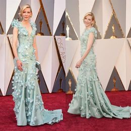 Cate Blanchett Florals V Neck Academy Awards 2020 Oscars Flowers Decorated Celebrity Dresses Sheath Long Formal Evening Dress330u