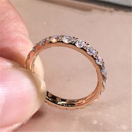 Huitan Low-key Promise Wedding Rings for Women Full Cubic Zirconia Fashion Rose Gold Color Thin Ring Simple Stylish Girl Jewelry