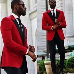 Slim Fit Red Wedding Tuxedos Männer Anzüge zweiteiliger billiger Bräutigam Smoking gekerbte Revers -Männer -Party -Anzug maßgeschneiderte Groomsmen Anzüge JAC296W