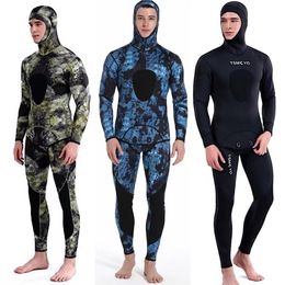 m Camouflage Wetsuit Long Sleeve Fission Hooded 2 Pieces Of Neoprene Submersible For Men Keep Warm Waterproof Diving Suit 220316253F