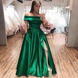 New Elegant Green Prom Dresses Strapless Satin Slit Party Maxys Long Prom Gown with Pockets Evening Dresses Robe De Soiree253j