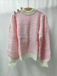 Suéteres femininos suéter feminino 2023 outono rosa claro mohair mesclado pulôver gola redonda