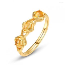 Cluster Rings Natural Citrine Stone Ring S925 Sterling Silver 10k Gold Plated Yellow Crystal Adjustable Women Gemstone Fine Jewellery