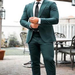 Handsome Dark Green Groomsmen Suits New Fashion Groom Wear Wedding Suits For Men Slim Fit Groom Tuxedos For ManJacket Pants189B