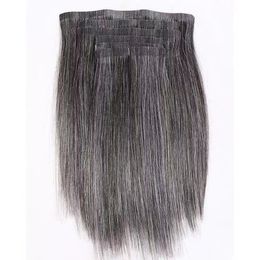 Silver grey short straight hair weave salt and pepper human hair extension black and Grey natural highlights human hair bundles with clips for braiding 100g/ pack