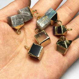 Charms Natural Stone Pendant Small Square Shaped Grey Agates Exquisite For Jewellery Making DIY Bracelet Necklace Accessories