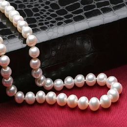 Buy Pearls Jewellery 9-10mm nearly flawless white circle of natural seawater pearl necklace 18inch most suitable gifts Beaded N343w