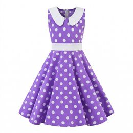 Girls' Vintage Rockabilly Dress Party Retro Polka Dot Floral Pattern A-line Dresses Pleated Skirt Knee-Length for 4-10 Years