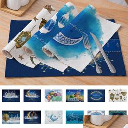 Mats Pads Muslim Cotton Linen Western Pad Eid Mubarak Kitchen Placemat Dining Table Mat 42X32Cm Ramadan Home Decor Drop Delivery G Dhtyi