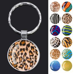 Keychains Esspoc Animal Skin Texture Glass Dome Key Chain Glowing In The Dark Jewelry Silver Color Plated Keychain Women Gifts