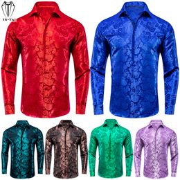 Men's Dress Shirts Hi-Tie Jacquard Silk Mens Shirts Lapel Long Sleeve Wedding Business Shirt Cowboy High Quality Blue Gold Green Red White Black 230721