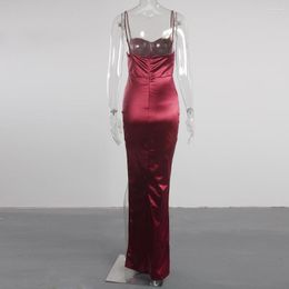 Party Dresses Plus Size Split Floor-Length Spaghetti High Waist Female Sexy Evening Dinner Red Women Maxi Dress Summer