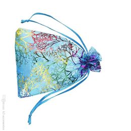 100pcs Blue Coral Organza Bags 13x18cm Wedding Gift Bag Cute Candy Jewellery Packaging Bags Drawstring Pouch272D