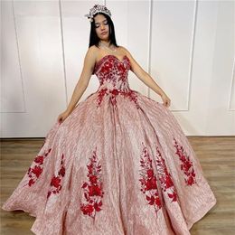 Charming 2022 Sweetheart Ball Gown Princess Puffy Sweet 16 Dress Appliques Quinceanera Dresses Lace Up Back 15 Year Party Gowns264U