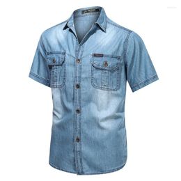 Men's Casual Shirts Arrival Fashion Denim Shirt Short Sleeve Handsome Summer Coat Large Plus Size M L XL 2XL 3XL 4XL 5XL