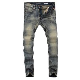 Italian Style Men Jeans Fashion Retro Washed Denim Long Pants Slim Fit Elastic Classical Jeans Men Vintage Jeans Homme288S