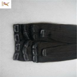 Brazilian Remy 8A Straight Hair Clip In Human Hair Extensions Black Colour 7 Pieces Set 100G261d