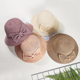 Wide Brim Hats 56-58CM Summer Shade Breathable Sun For Women Foldable Bow Big Straw Hat Outdoor Travel Beach Sunscreen Cap Bucket