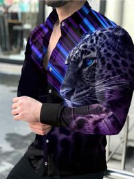 Men's Casual Shirts Men Fashion Printed Shirt Spring Autumn Long Sleeve Animal Print Lapel Button Up Cardigan S-4XL Party Club Clothing 2023