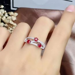 Cluster Rings Fashion Grace Row Branches Natural Red Ruby Gem Ring S925 Silver Gemstone Women Wedding Party Gift Jewelry